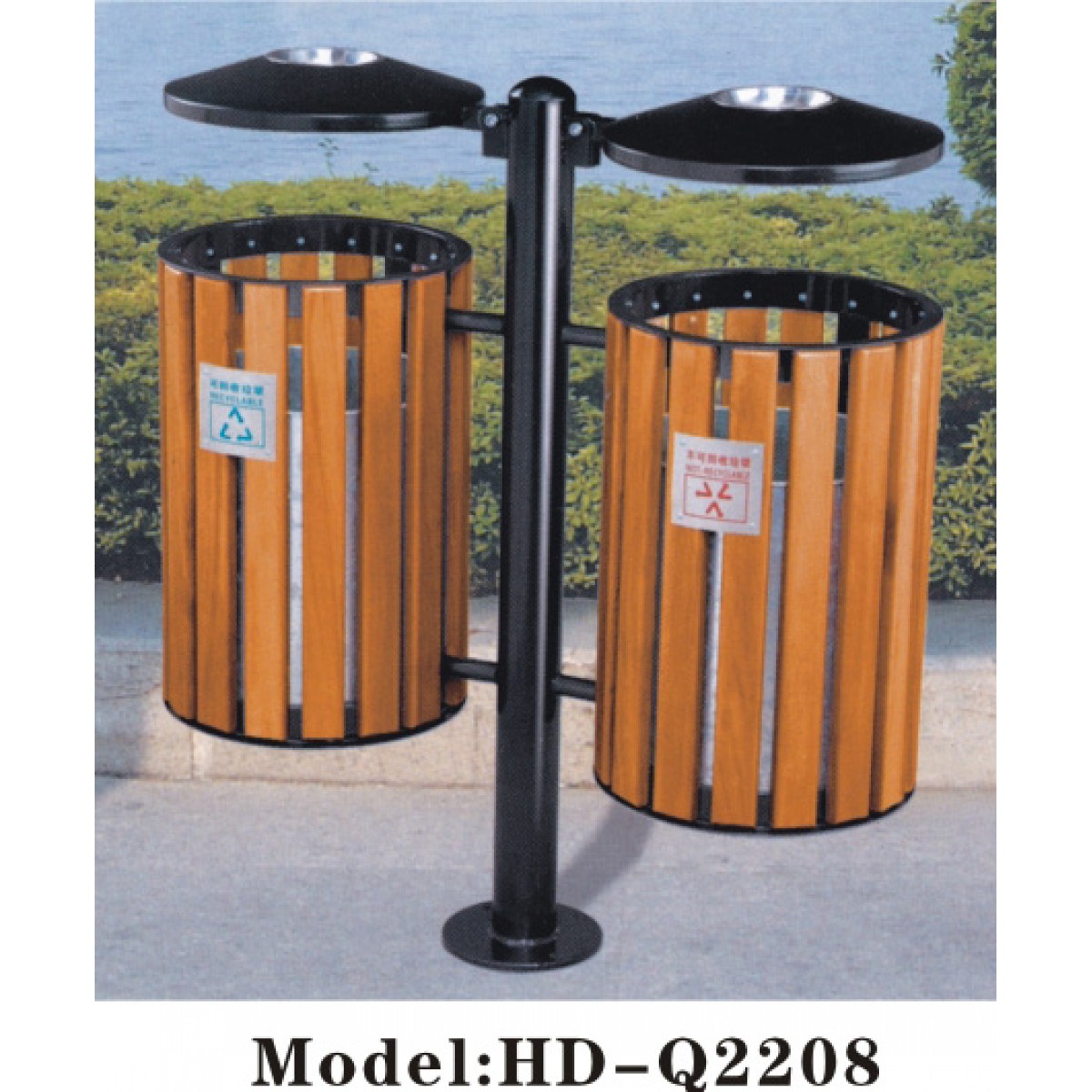 木製戶外雙連分類垃圾桶(HD-Q2208)